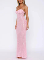 Pink Shiny Fashion Elegant Long Mermaid Slim Sequin Ball Gowns Prom Dress