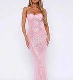 Pink Shiny Fashion Elegant Long Mermaid Slim Sequin Ball Gowns Prom Dress