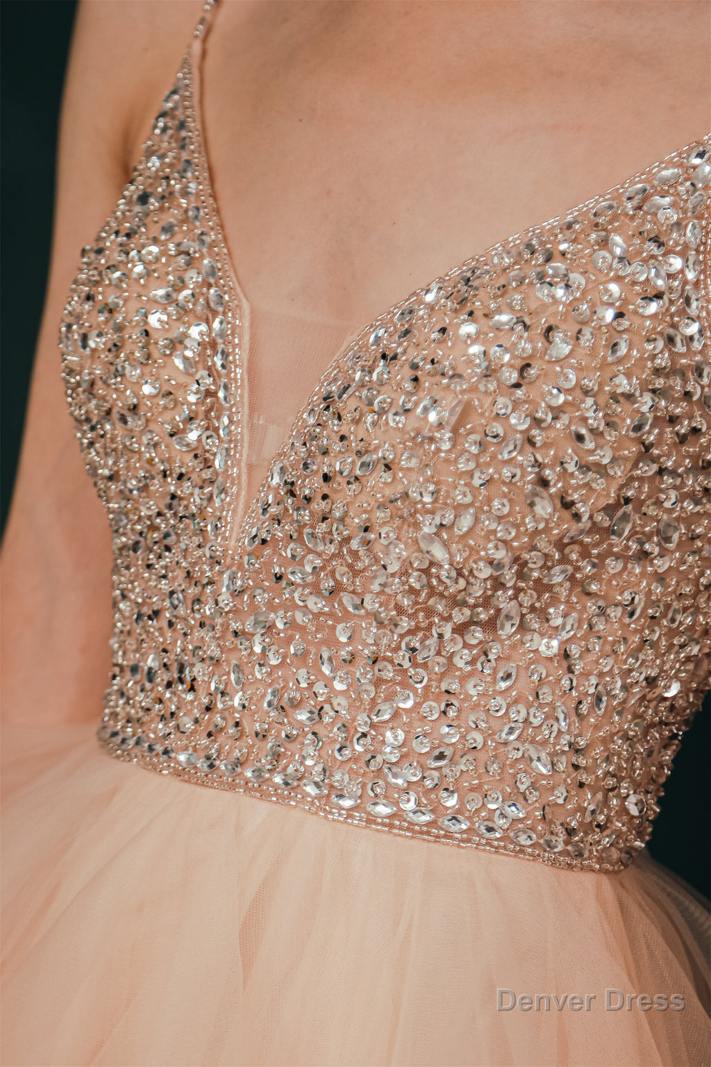 Short A Line V Neck Tiered Shiny Beads Crystal Homecoming Dresses