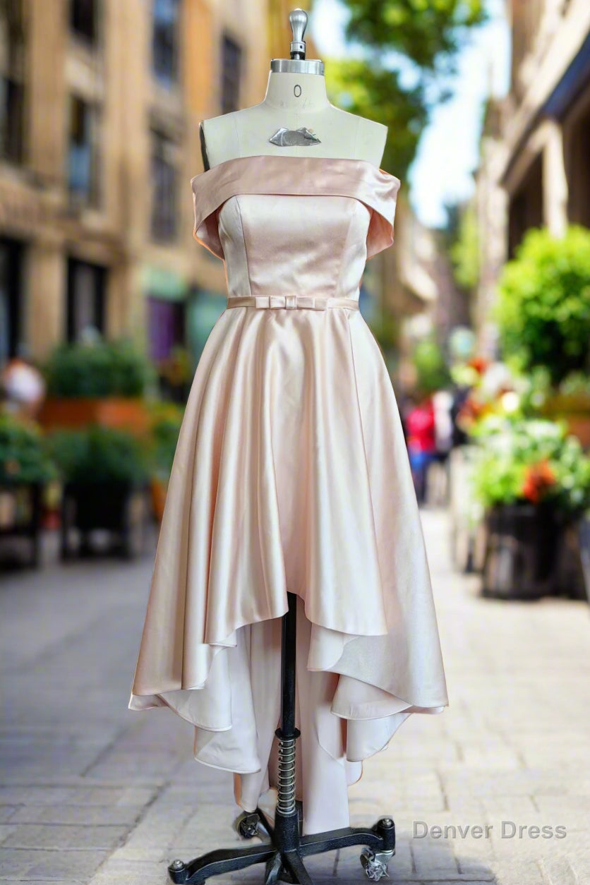Pink Short Homecoming Dress Off The Shoulder Satin High Low Prom Dress Secondary image