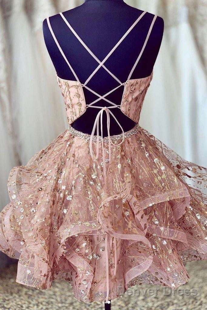 Pink Short Homecoming Dress Sequined Prom Dress V Neck Prom Dresses Secondary image