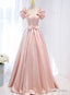 Pink Short Sleeve Bow Prom Dresses