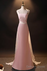 Pink Simple Mermaid Straps Long Evening Dress, Pink Formal Dress Prom Dress