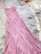 Pink Spaghetti Strap Beaded A-Line Long Elegant Ball Gowns Prom Dress