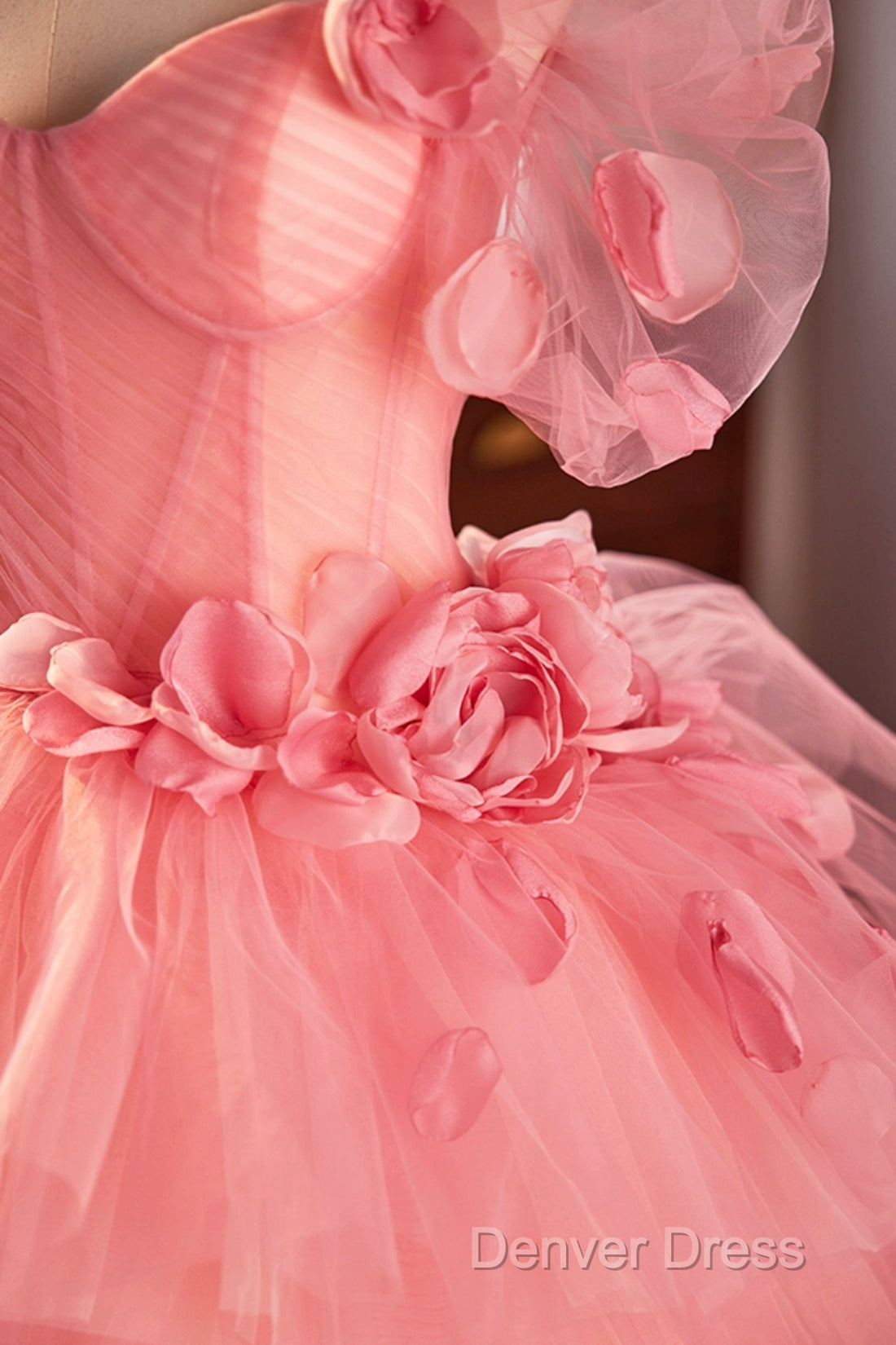 Pink Spaghetti Strap Tulle Long Prom Dresses, Beautiful A-Line Formal Sweet 16 Dresses