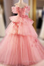 Pink Spaghetti Strap Tulle Long Prom Dresses, Beautiful A-Line Formal Sweet 16 Dresses