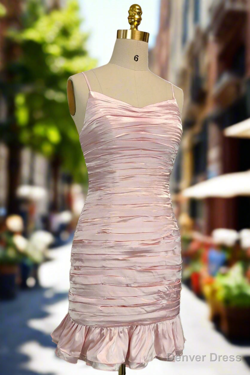 Pink Spaghetti Straps Homecoming Dress Simple Satin Mini Dresses