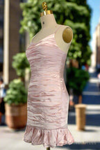 Pink Spaghetti Straps Homecoming Dress Simple Satin Mini Dresses