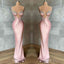 Pink Spaghetti Straps Mermaid Prom Dresses Sleeveless With Appliques