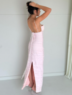 Pink Spaghetti Straps Pleated Long Prom Dress Wedding Guest Dresses