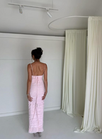 Pink Spaghetti Straps Pleated Long Prom Dress Wedding Guest Dresses