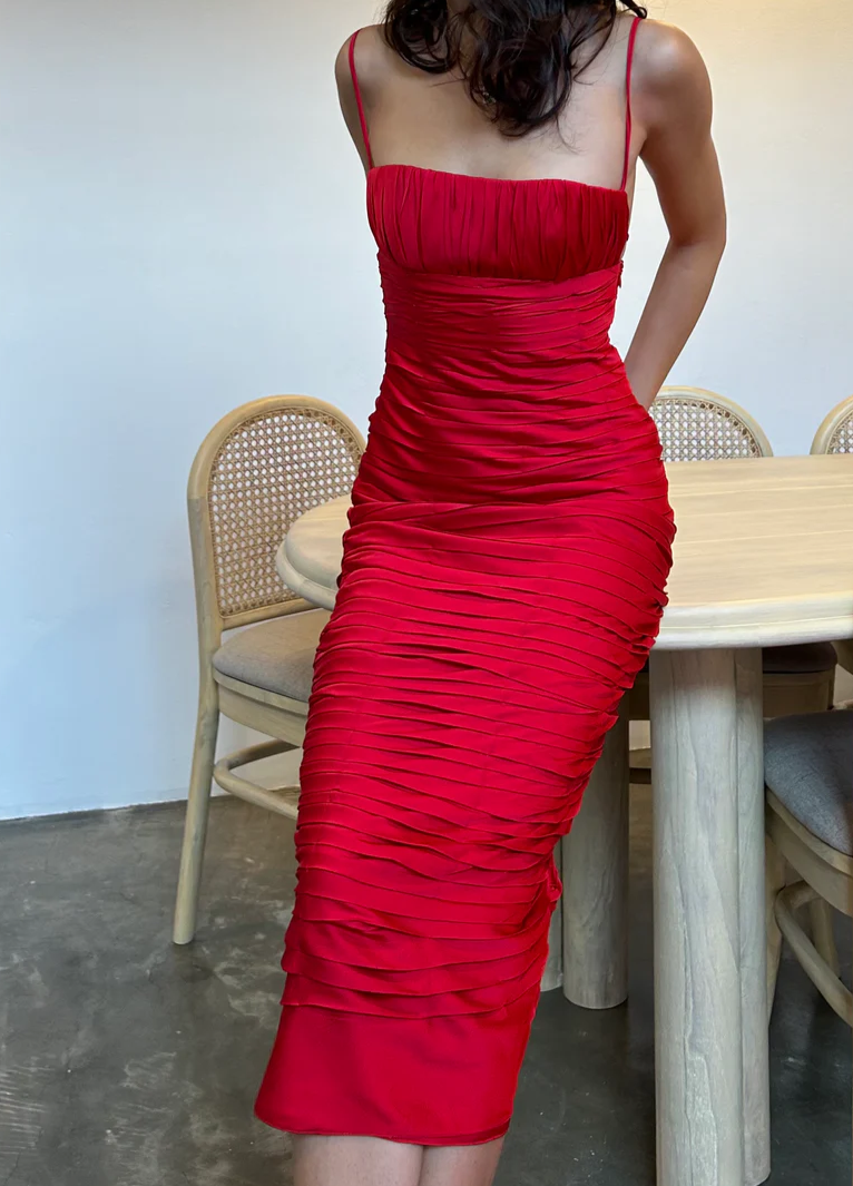 Pink Spaghetti Straps Pleated Long Prom Dress Wedding Guest Dresses