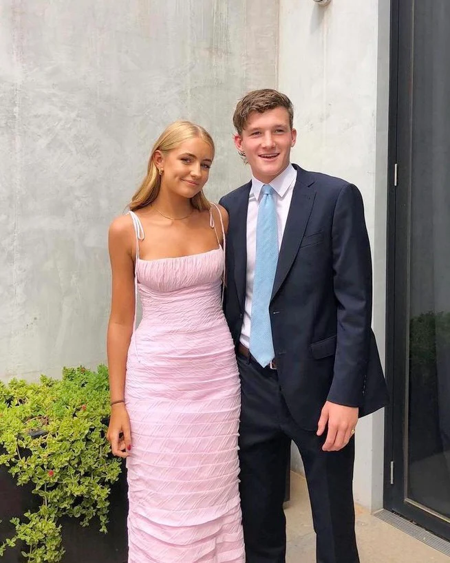 Pink Spaghetti Straps Pleated Long Prom Dress Wedding Guest Dresses Main image