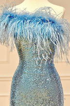 Pink Sparkly Tight Sequins Homecoming Dresses with Feathers