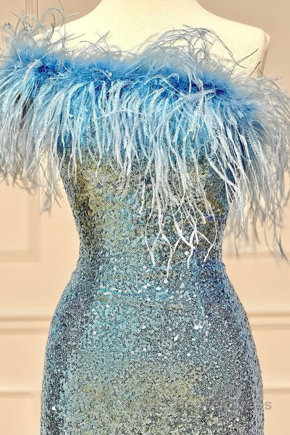 Pink Sparkly Tight Sequins Homecoming Dresses with Feathers