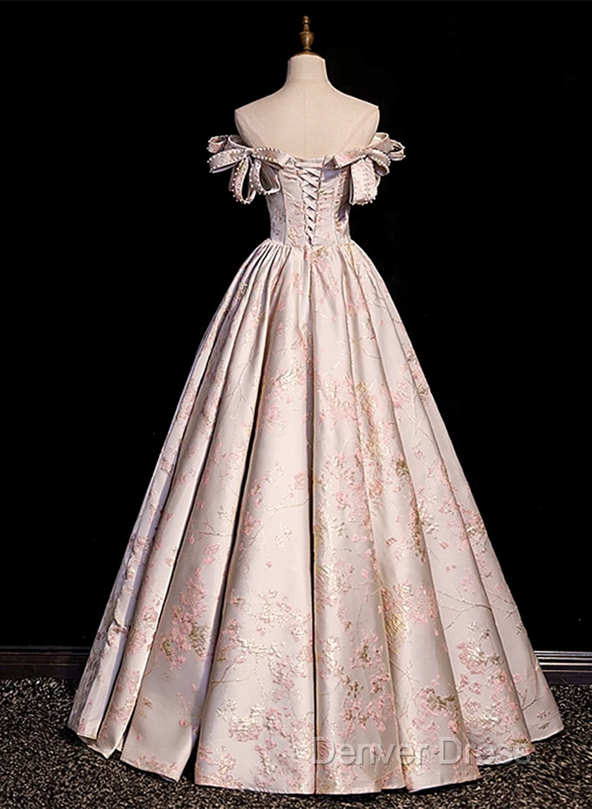 Pink Statin Off Shoulder Floral Long Party Dresses, Pink Sweetheart Prom Dresses Evening Dresses