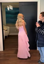 Pink Strapless Lovely Ruffle Prom Dresses With Split