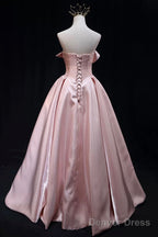 Pink Strapless Satin Long Prom Dress, Beautiful A-Line Evening Party Dress