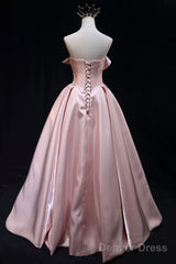 Pink Strapless Satin Long Prom Dress, Beautiful A-Line Evening Party Dress