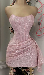 Pink Strapless Sequins Prom Dress Mini Homecoming Dresses Birthday Outfits