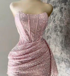 Pink Strapless Sequins Prom Dress Mini Homecoming Dresses Birthday Outfits