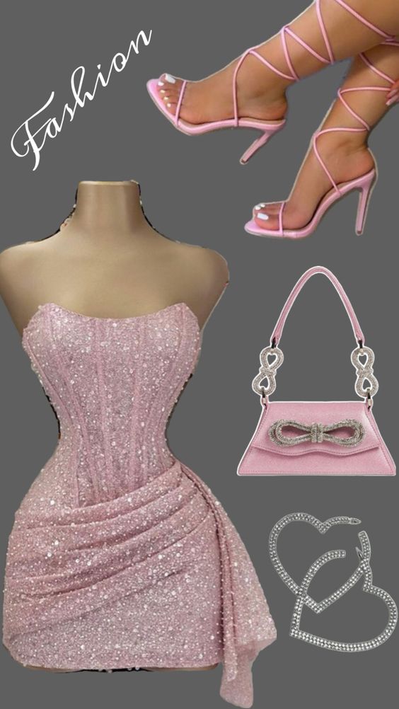 Pink Strapless Sequins Prom Dress Mini Homecoming Dresses Birthday Outfits
