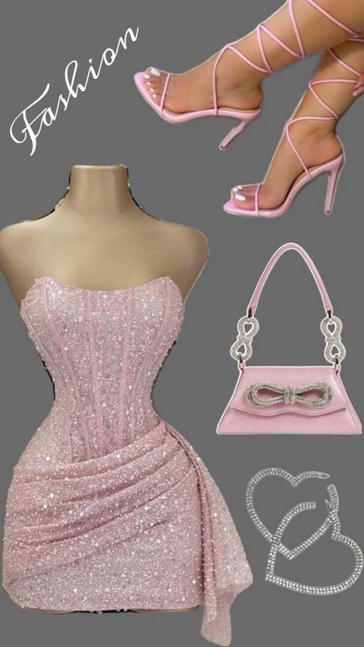 Pink Strapless Sequins Prom Dress Mini Hoco Dresses Birthday Outfits Secondary image