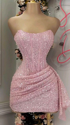 Pink Strapless Sequins Prom Dress Mini Hoco Dresses Birthday Outfits