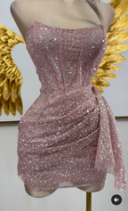 Pink Strapless Sequins Prom Dress Mini Hoco Dresses Birthday Outfits