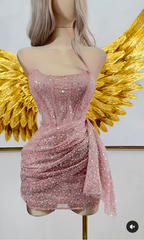 Pink Strapless Sequins Prom Dress Mini Hoco Dresses Birthday Outfits