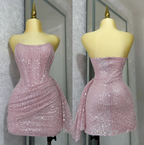 Pink Strapless Sequins Prom Dress Mini Hoco Dresses Birthday Outfits
