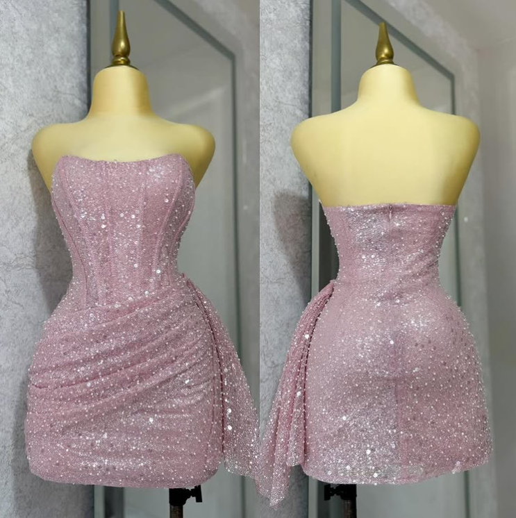 Pink Strapless Sequins Prom Dress Mini Hoco Dresses Birthday Outfits