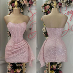 Pink Strapless Sequins Prom Dress Mini Hoco Dresses Birthday Outfits
