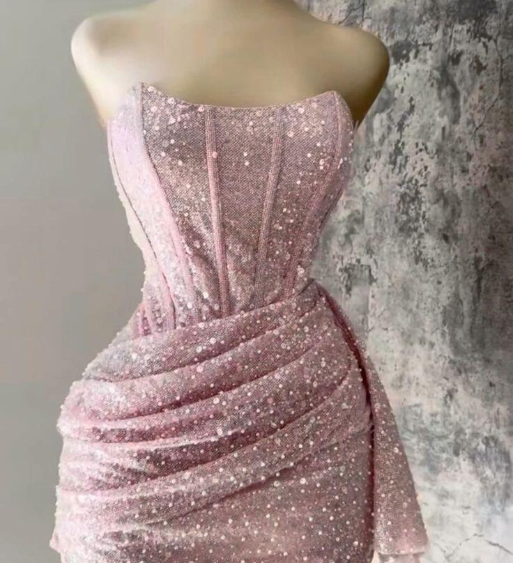 Pink Strapless Sequins Prom Dress Mini Hoco Dresses Birthday Outfits