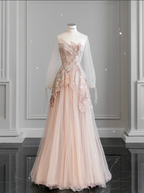 Pink StraplessTulle Ball Gowns Beaded Shiny Prom Dress Pink Sweet 16 Dresses