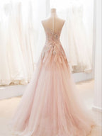 Pink StraplessTulle Ball Gowns Beaded Shiny Prom Dress Pink Sweet 16 Dresses