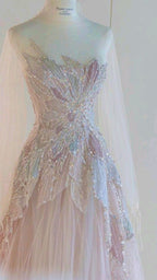 Pink StraplessTulle Ball Gowns Beaded Shiny Prom Dress Pink Sweet 16 Dresses
