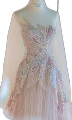 Pink StraplessTulle Ball Gowns Beaded Shiny Prom Dress Pink Sweet 16 Dresses