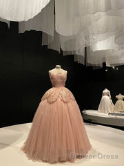 Pink Sweetheart Ball Gown Prom Dress With Lace