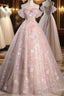 Pink Sweetheart Floral Lace And Tulle Prom Dresses, Pink Sweetheart Long Party Dresses
