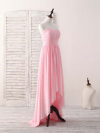 Pink Sweetheart Neck Chiffon High Low Prom Dress, Bridesmaid Dresses