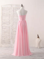 Pink Sweetheart Neck Chiffon High Low Prom Dress, Bridesmaid Dresses