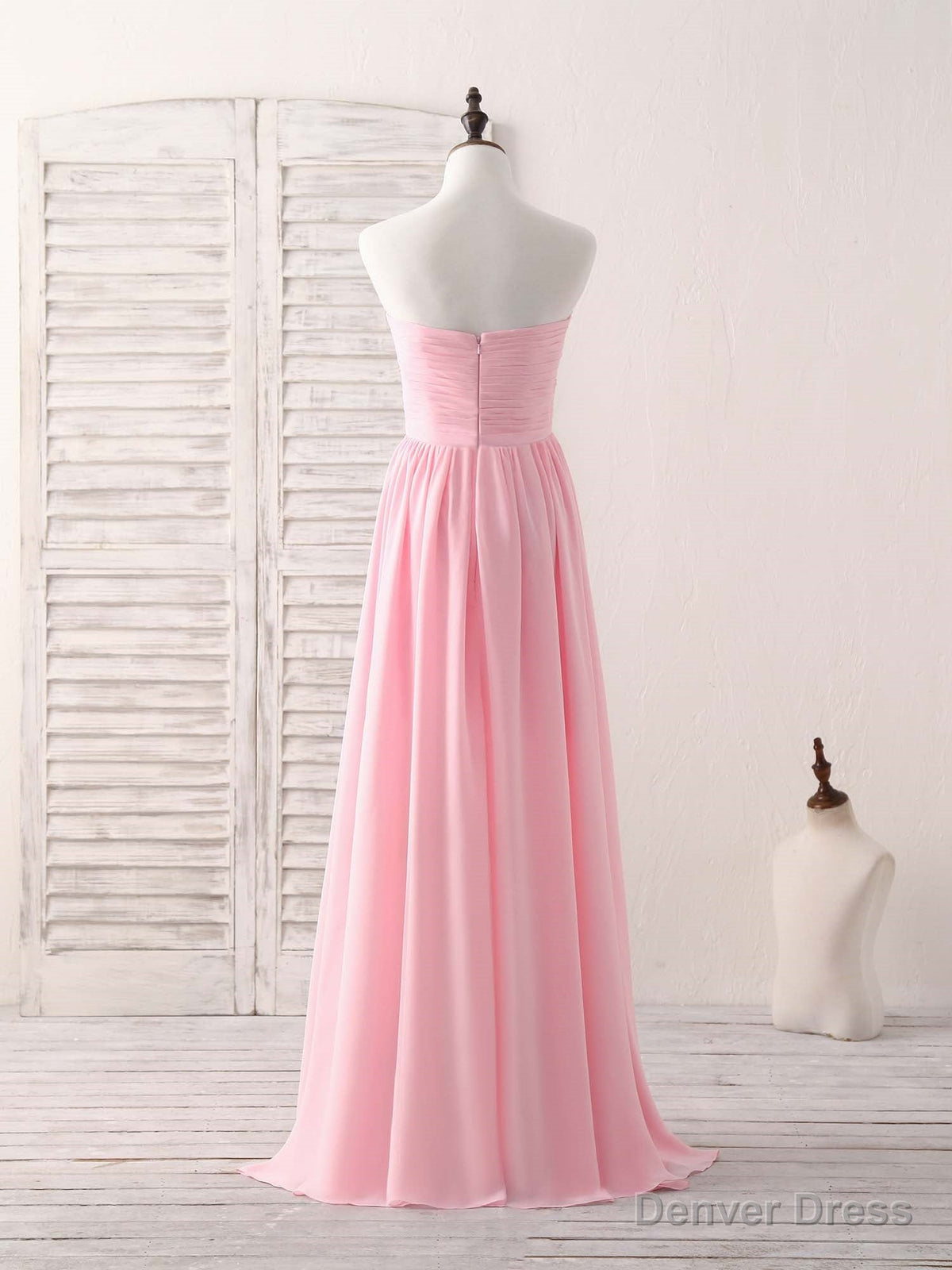 Pink Sweetheart Neck Chiffon High Low Prom Dress, Bridesmaid Dresses
