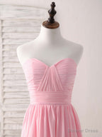 Pink Sweetheart Neck Chiffon High Low Prom Dress, Bridesmaid Dresses