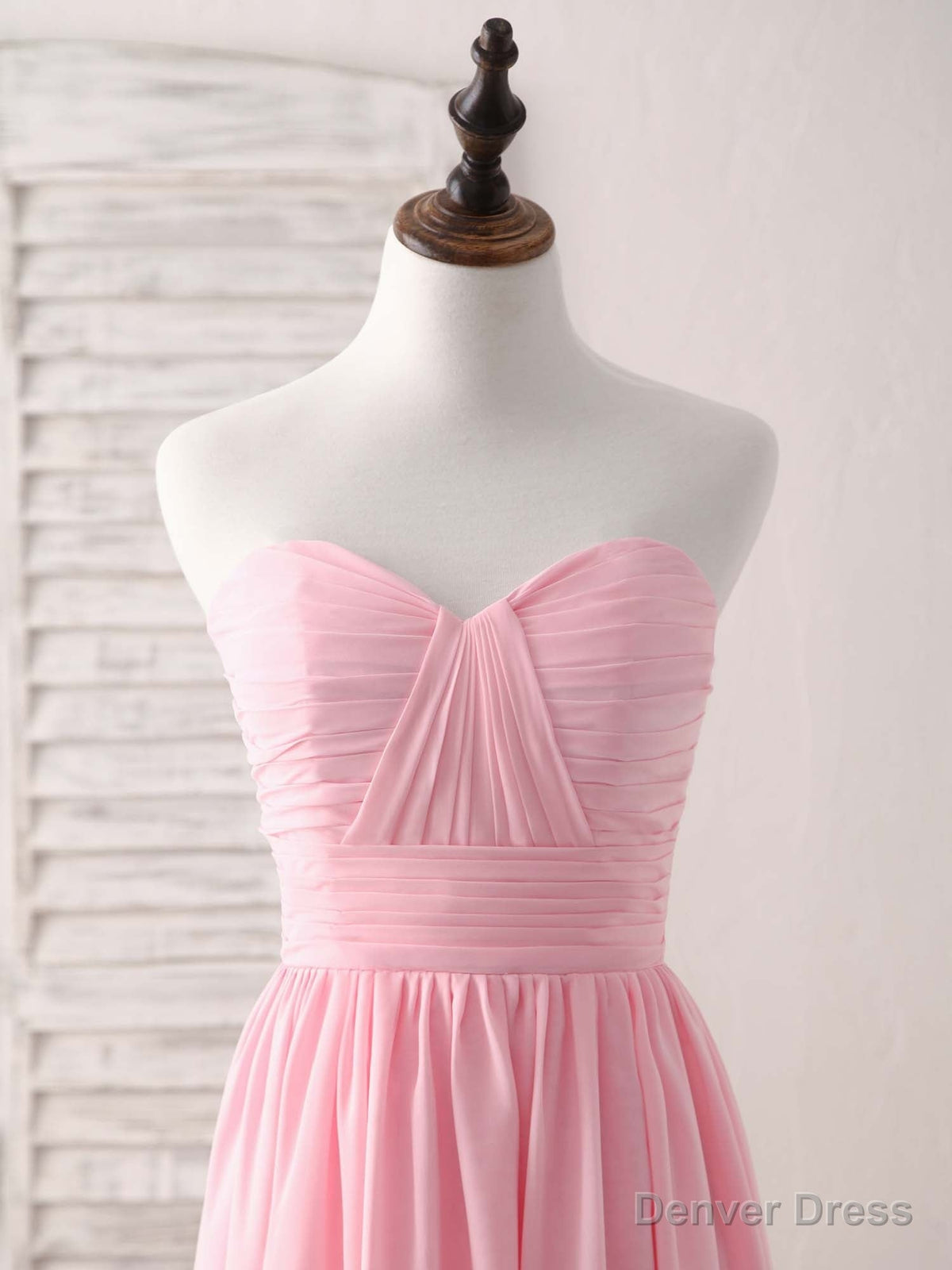 Pink Sweetheart Neck Chiffon High Low Prom Dress, Bridesmaid Dresses