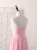 Pink Sweetheart Neck Chiffon High Low Prom Dress, Bridesmaid Dresses