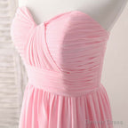 Pink Sweetheart Neck Chiffon High Low Prom Dress, Bridesmaid Dresses