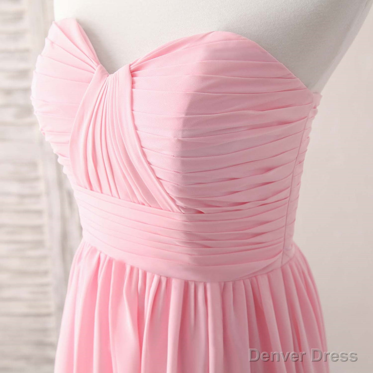 Pink Sweetheart Neck Chiffon High Low Prom Dress, Bridesmaid Dresses