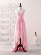 Pink Sweetheart Neck Chiffon High Low Prom Dress, Bridesmaid Dresses