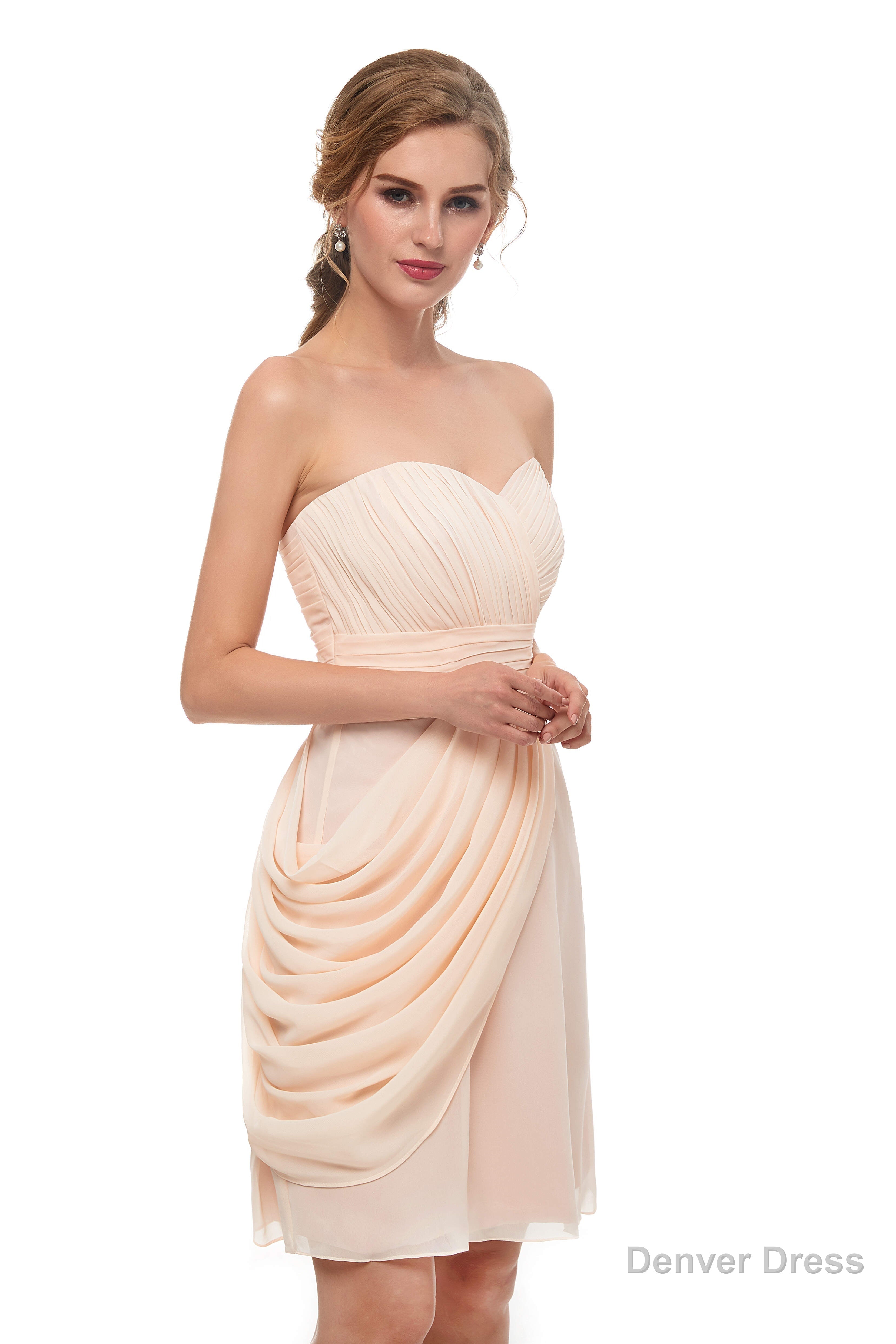 Pink Sweetheart Neck Chiffon Homecoming Dresses With Pleats Secondary image